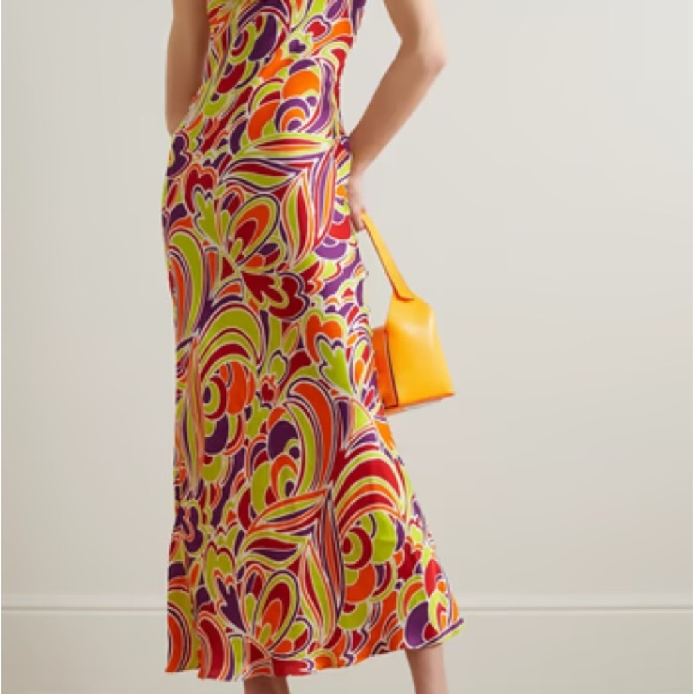 Rodarte Multicolor Swirl Midi Dress in Lime, Orange & Purple